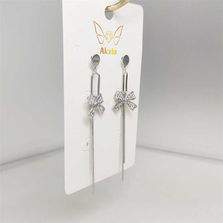 Wholesale Ladies Accessories Minimalist High Grade Silver Elegant Tassel Bows Earrings Fashion Jewellery