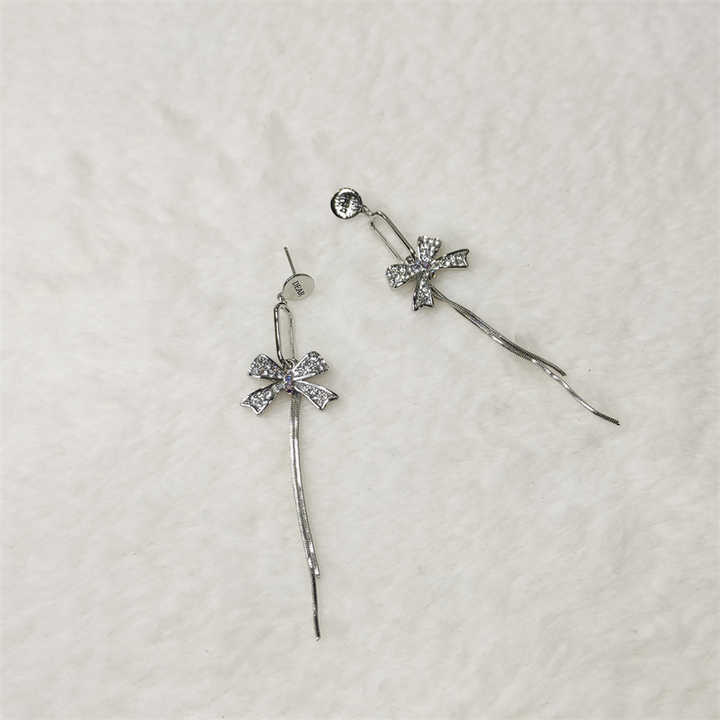 Wholesale Ladies Accessories Minimalist High Grade Silver Elegant Tassel Bows Earrings Fashion Jewellery