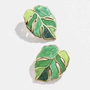Trendy Alloy Drop Earrings for Women Oil Green Leaf Design Summer Fashion Jewelry Anniversary Gift New Arrival