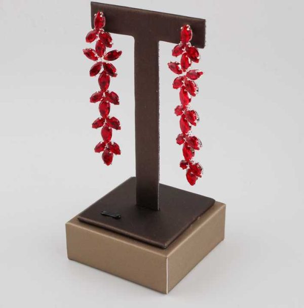Wholesale Fashion Red Brass Leaf Shape Zircon Drop Earrings for Women Wedding Party and Festival Jewelry Gift