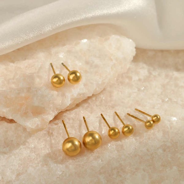 3-6MM Minimalist Waterproof Hypoallergenic 18k Gold Plated Stainless Steel Ball Stud Earrings Women Round Bead Earrings Gift