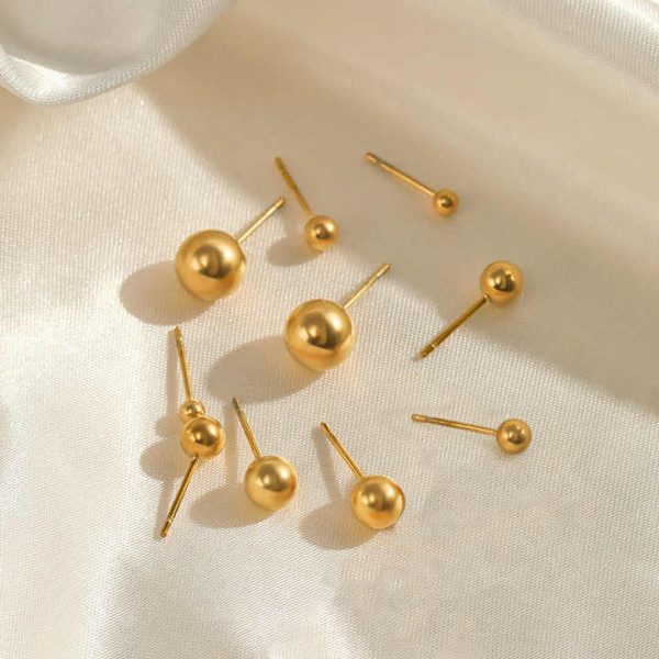 3-6MM Minimalist Waterproof Hypoallergenic 18k Gold Plated Stainless Steel Ball Stud Earrings Women Round Bead Earrings Gift