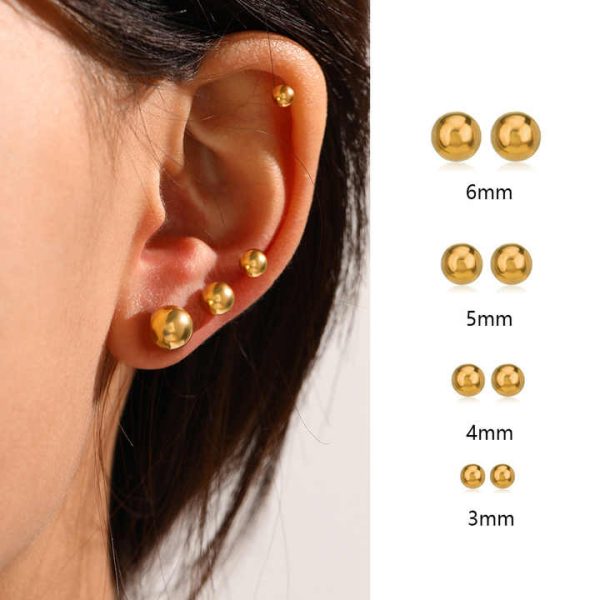 3-6MM Minimalist Waterproof Hypoallergenic 18k Gold Plated Stainless Steel Ball Stud Earrings Women Round Bead Earrings Gift