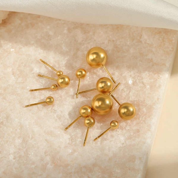 3-6MM Minimalist Waterproof Hypoallergenic 18k Gold Plated Stainless Steel Ball Stud Earrings Women Round Bead Earrings Gift