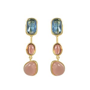 Trendy Korean Fashion Rose Gold Rhodium Plated Cubic Zirconia Drop Earrings Candy Colors for Women