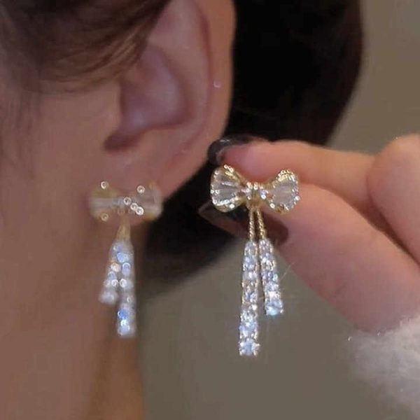 Wholesale Women's Fashion Crystal Bowknot Drop Earrings Zinc Alloy with Rhinestone Elegant Wholesome Accessories