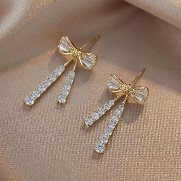 Wholesale Women's Fashion Crystal Bowknot Drop Earrings Zinc Alloy with Rhinestone Elegant Wholesome Accessories