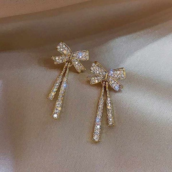 Wholesale Women's Fashion Crystal Bowknot Drop Earrings Zinc Alloy with Rhinestone Elegant Wholesome Accessories