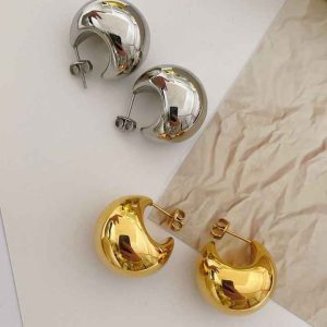 Vintage Stainless Steel Gold Plated Geometric Drop Earrings Hypoallergenic Chunky Jewelry for Women Girls Unisex