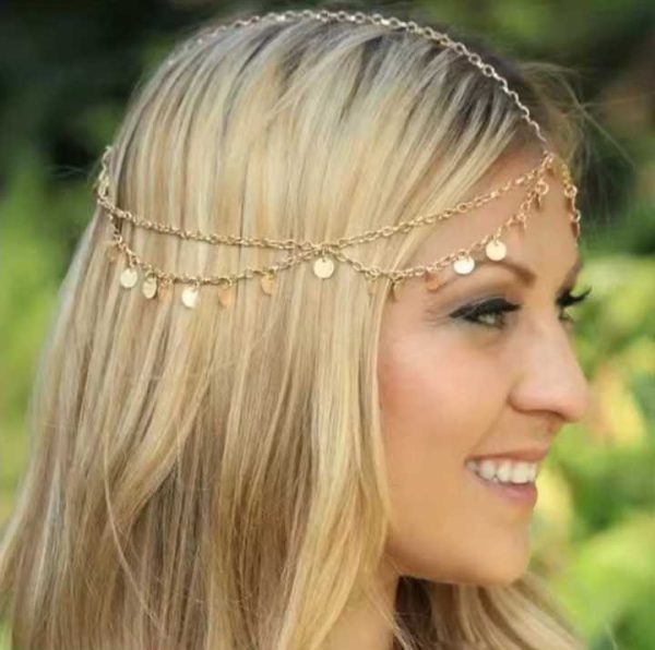 Fancy Day Women Metal Head Chain Hairpiece Headband Fashion Jewelry Multilayers Tassel Round Pendant Head Chain Hair Accessories