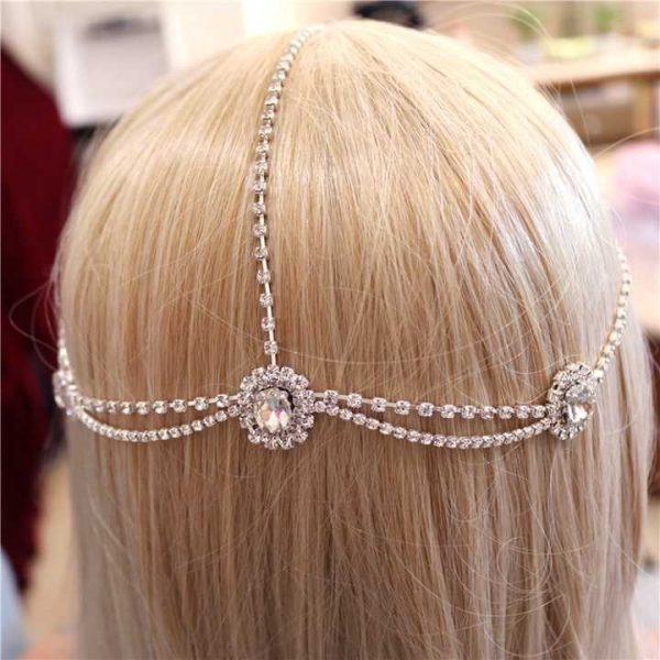 N-33 Women Simple Hair Chain Accessories Rhinestone Crystal Diamond Ethnic Tassel Forehead Jewelry