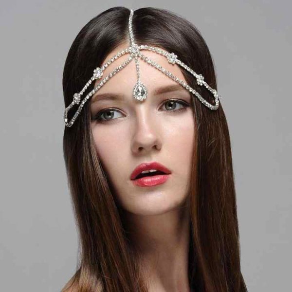SY-51 Women Simple Hair Chain Accessories Rhinestone Crystal Drop Diamond Tassel Forehead Jewelry
