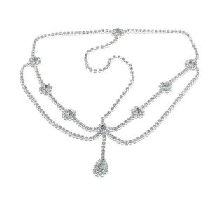 Teardrop Crystal Rhinestone Flower Head Chain for Women Wedding Bridal Hair Jewelry Tiara Accessory