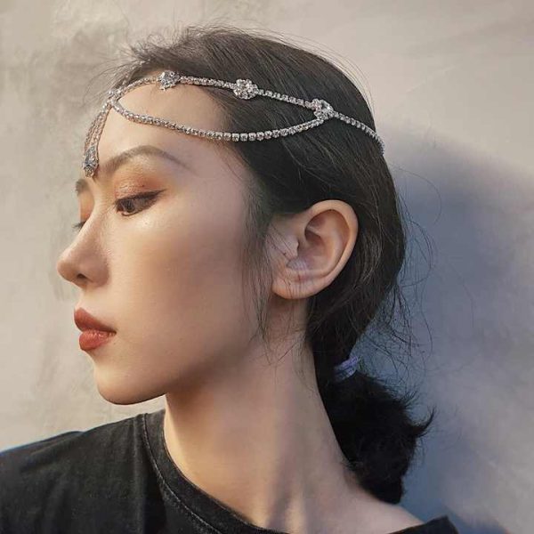 Wedding Bridal Teardrop Tiara Hairjewelry Women Flower Crystal Rhinestone Forehead Head Chain Headpiece