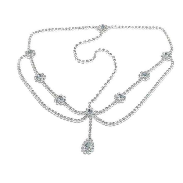 Wedding Bridal Teardrop Tiara Hairjewelry Women Flower Crystal Rhinestone Forehead Head Chain Headpiece