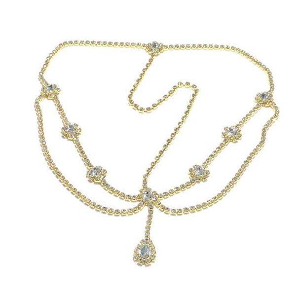 Wedding Bridal Teardrop Tiara Hairjewelry Women Flower Crystal Rhinestone Forehead Head Chain Headpiece