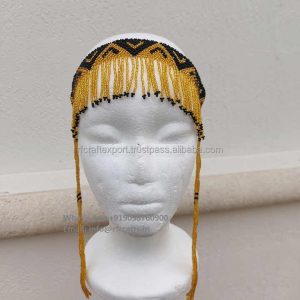 Distinctive Western Hat with Handcrafted Multicolor Beaded Band Leather Ties and Unique Aztec Design