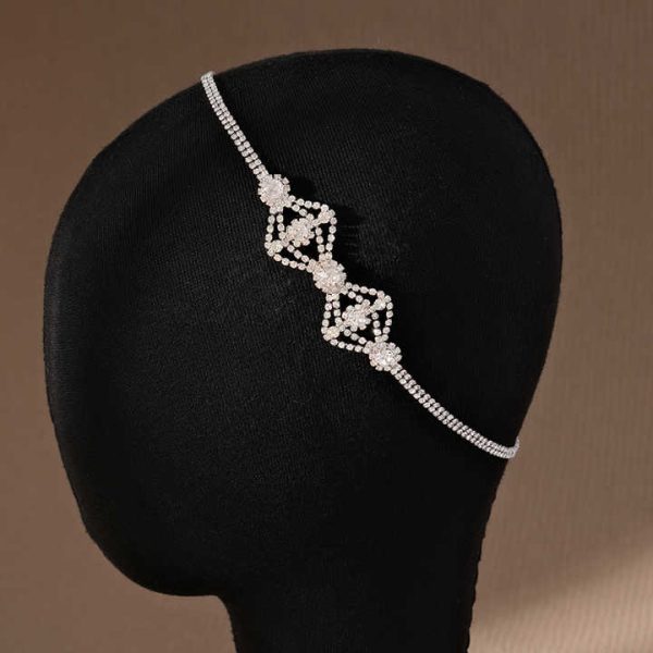 Luxury Rhinestone Headdress Jewelry for Women Eye Shape Crystal Forehead Elastic Hair Chain Wedding Bridal Hair Accessories