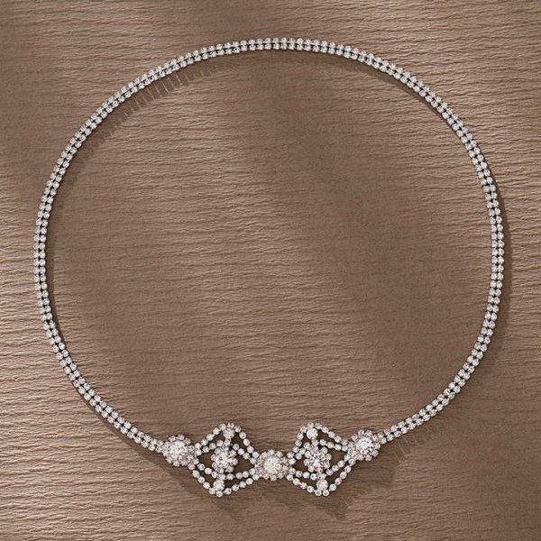 Luxury Rhinestone Headdress Jewelry for Women Eye Shape Crystal Forehead Elastic Hair Chain Wedding Bridal Hair Accessories
