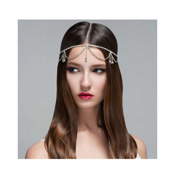 Luxury Rhinestone Bridal Forehead Chain Jewelry Piece Crystal Tassel Hair Wedding Veil Accessories Forehead Jewelry for Women