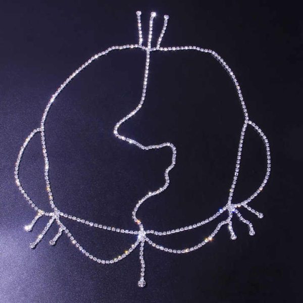 Luxury Rhinestone Bridal Forehead Chain Jewelry Piece Crystal Tassel Hair Wedding Veil Accessories Forehead Jewelry for Women