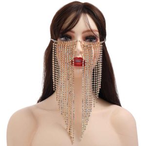 Princess Light Luxury Minimalist Elegant Bling Crystal Rhinestone Diamond Women's Long Tassels Face Chains