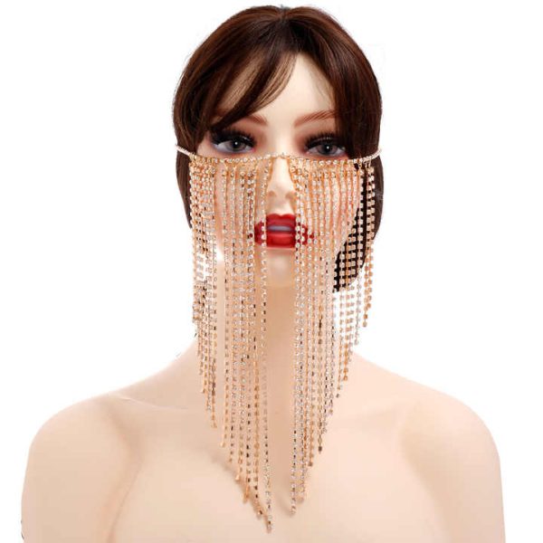 Princess Light Luxury Minimalist Elegant Bling Crystal Rhinestone Diamond Women's Long Tassels Face Chains