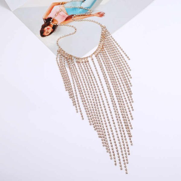 Princess Light Luxury Minimalist Elegant Bling Crystal Rhinestone Diamond Women's Long Tassels Face Chains