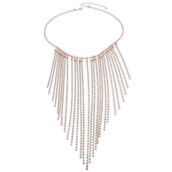 Princess Light Luxury Minimalist Elegant Bling Crystal Rhinestone Diamond Women's Long Tassels Face Chains