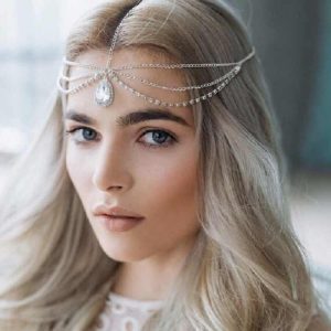 Women Bling Crystal Head Chain Multi-layer Hair Chain Accessories Long Tassel Luxury Rhinestone Water Drop Forehead Jewelry