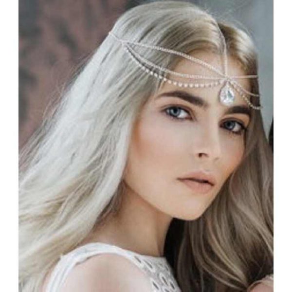 Women Bling Crystal Head Chain Multi-layer Hair Chain Accessories Long Tassel Luxury Rhinestone Water Drop Forehead Jewelry