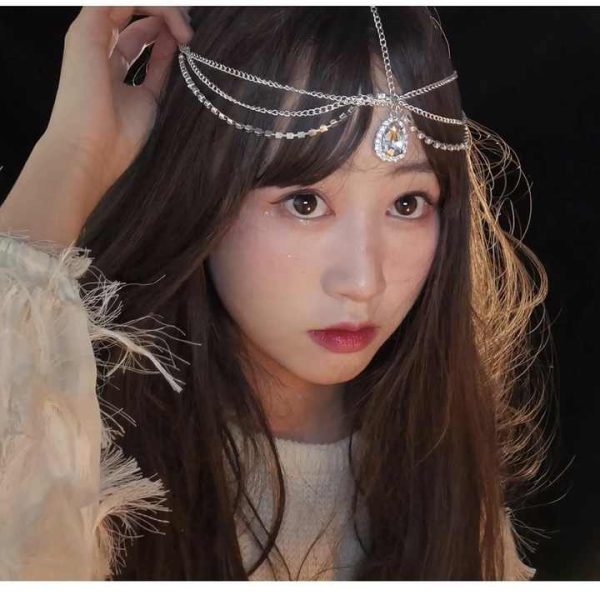 Women Bling Crystal Head Chain Multi-layer Hair Chain Accessories Long Tassel Luxury Rhinestone Water Drop Forehead Jewelry