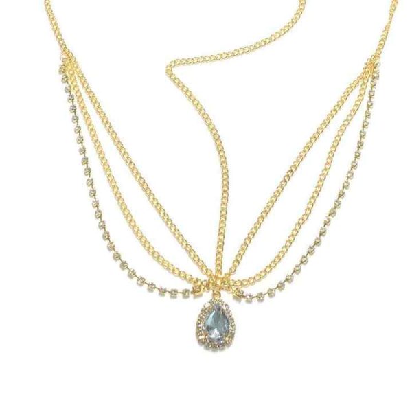 Women Bling Crystal Head Chain Multi-layer Hair Chain Accessories Long Tassel Luxury Rhinestone Water Drop Forehead Jewelry
