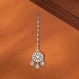 Highly Demanded Elegant Classic American Diamond Maang Tikka With Rhodium Plating Cz Jewelry