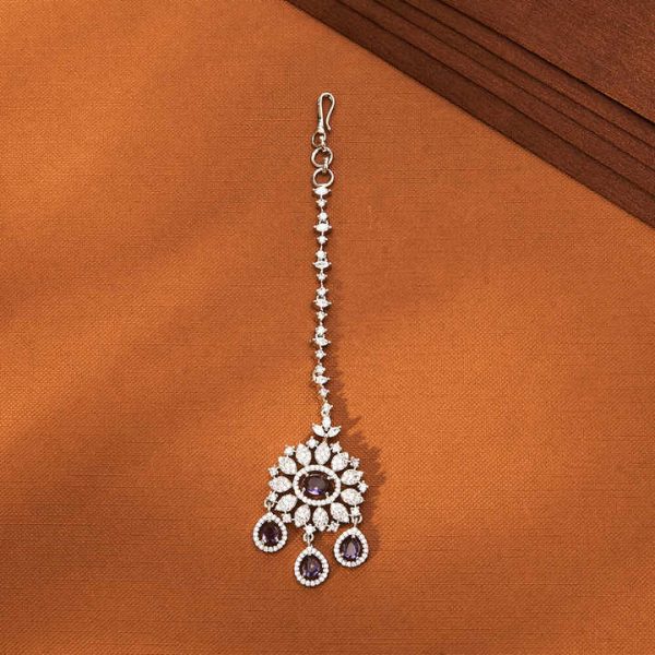 Highly Demanded Elegant Classic American Diamond Maang Tikka With Rhodium Plating Cz Jewelry