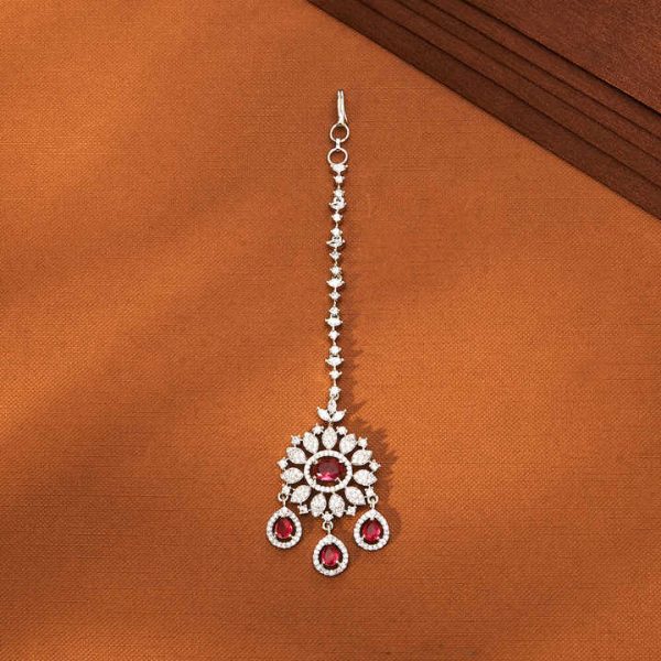 Highly Demanded Elegant Classic American Diamond Maang Tikka With Rhodium Plating Cz Jewelry
