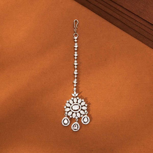 Highly Demanded Elegant Classic American Diamond Maang Tikka With Rhodium Plating Cz Jewelry