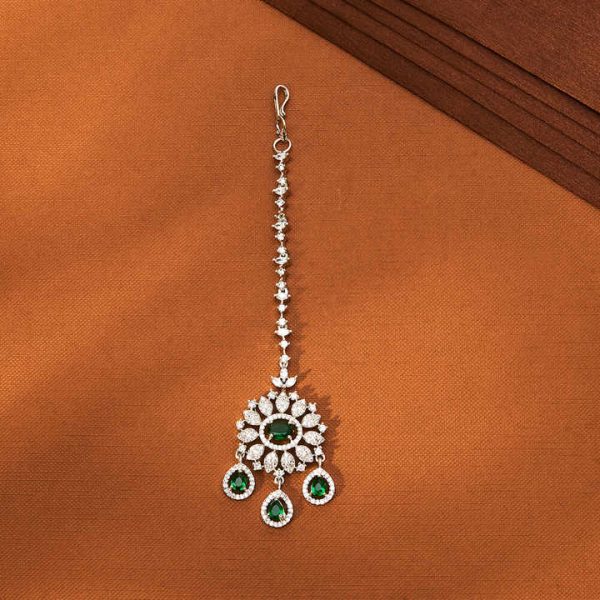 Highly Demanded Elegant Classic American Diamond Maang Tikka With Rhodium Plating Cz Jewelry