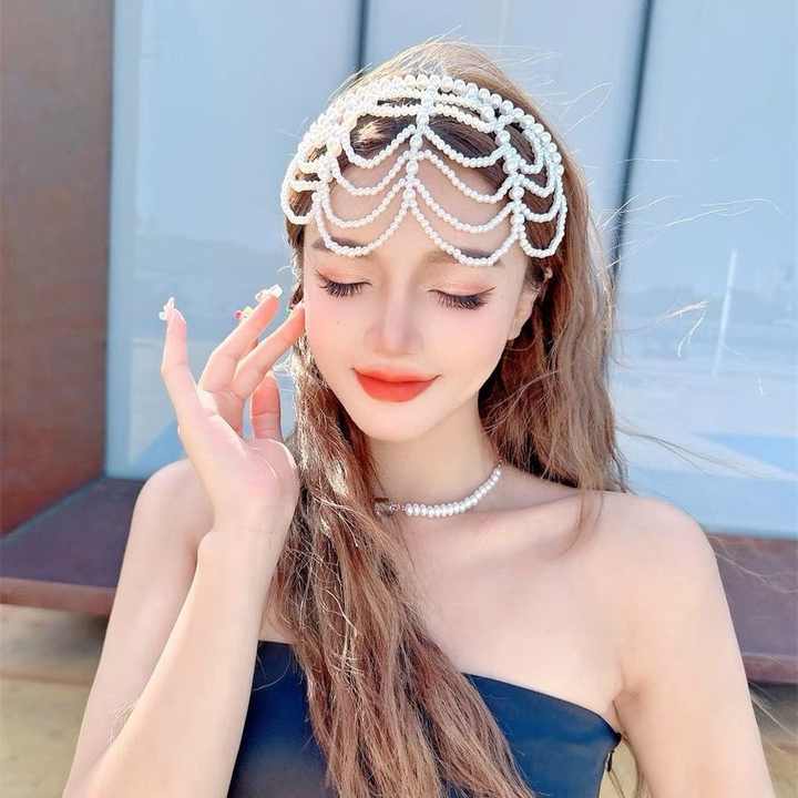 Bridal Hair Accessories,Made in China Hot Selling Personality Multi-layer Water Drop Pearl Forehead Chain