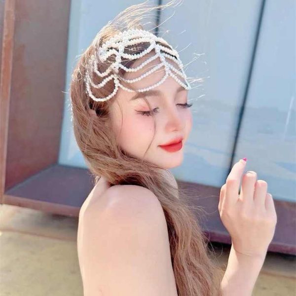 Bridal Hair Accessories,Made in China Hot Selling Personality Multi-layer Water Drop Pearl Forehead Chain