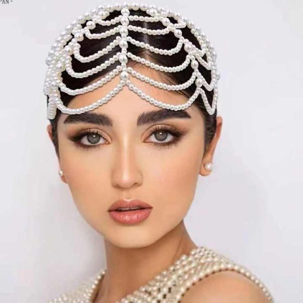 Bridal Hair Accessories,Made in China Hot Selling Personality Multi-layer Water Drop Pearl Forehead Chain