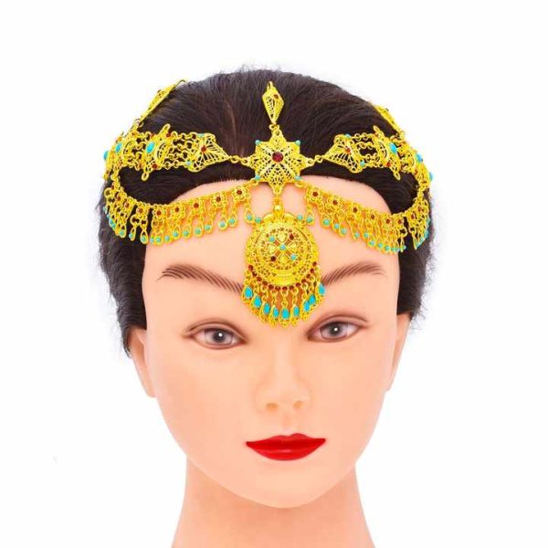 Bohemian Style Golden Tassel Forehead Pendant Hair Clip Wedding Indian Kundan Head Accessories Gypsy Women Party Jewelry Gifts