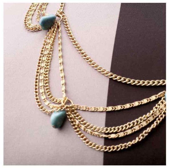 Bohemia Beach Turquoise Pendant Vintage Gold Forehead Chain Jewelry Piece Wedding Veil Hair Accessories Forehead Jewelry