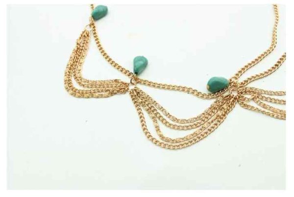 Bohemia Beach Turquoise Pendant Vintage Gold Forehead Chain Jewelry Piece Wedding Veil Hair Accessories Forehead Jewelry