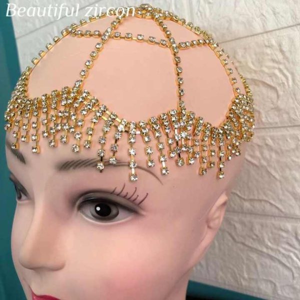 New Design African Bohemia Rhinestone Diamond Head Jewelry Crystal Beads Tassels Head Chains