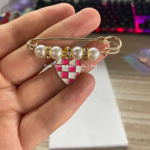 Zhehu DIY Hat Charm Accessory Checkered Heart Hat Pins Pearl Safety Pins Decorative Trucker Hat Baseball Cap Pin Set Decor
