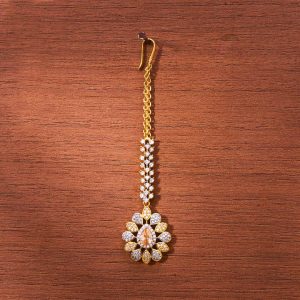 Classic Zircon Maang Tikka Two-Tone Brass Forehead Jewelry for Weddings and Special Occasions