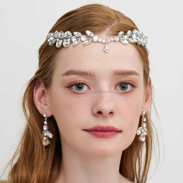 Women's Crystal Bridal Forehead Jewelry Headpiece and Earrings Also Be Necklace Rhinestone Teardrop Hair Jewelry