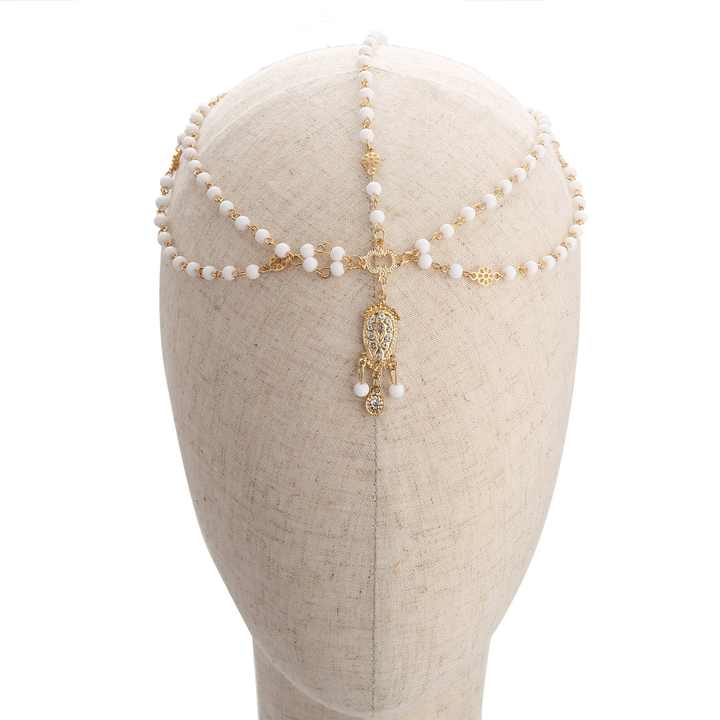 Vintage Gothic Diamond Pearl Acrylic Tassel Hair Chain Forehead Chain Hair Accessories Fashion Jewelry Fine Jewelry