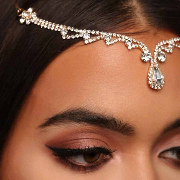 Fashion Elegant Lady Jewelry Gem Waterdrop Bridal Forehead Chain Hair Jewelry